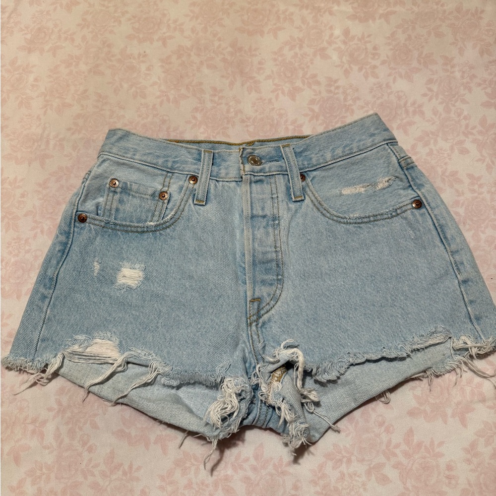 Levi's Light Blue Distressed Jean Shorts